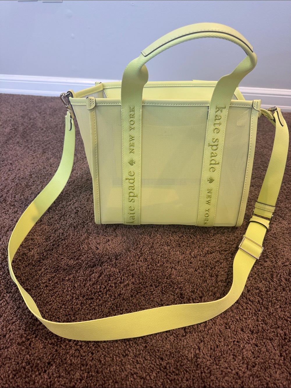 kate spade lemon yellow crossbody tote with logo straps